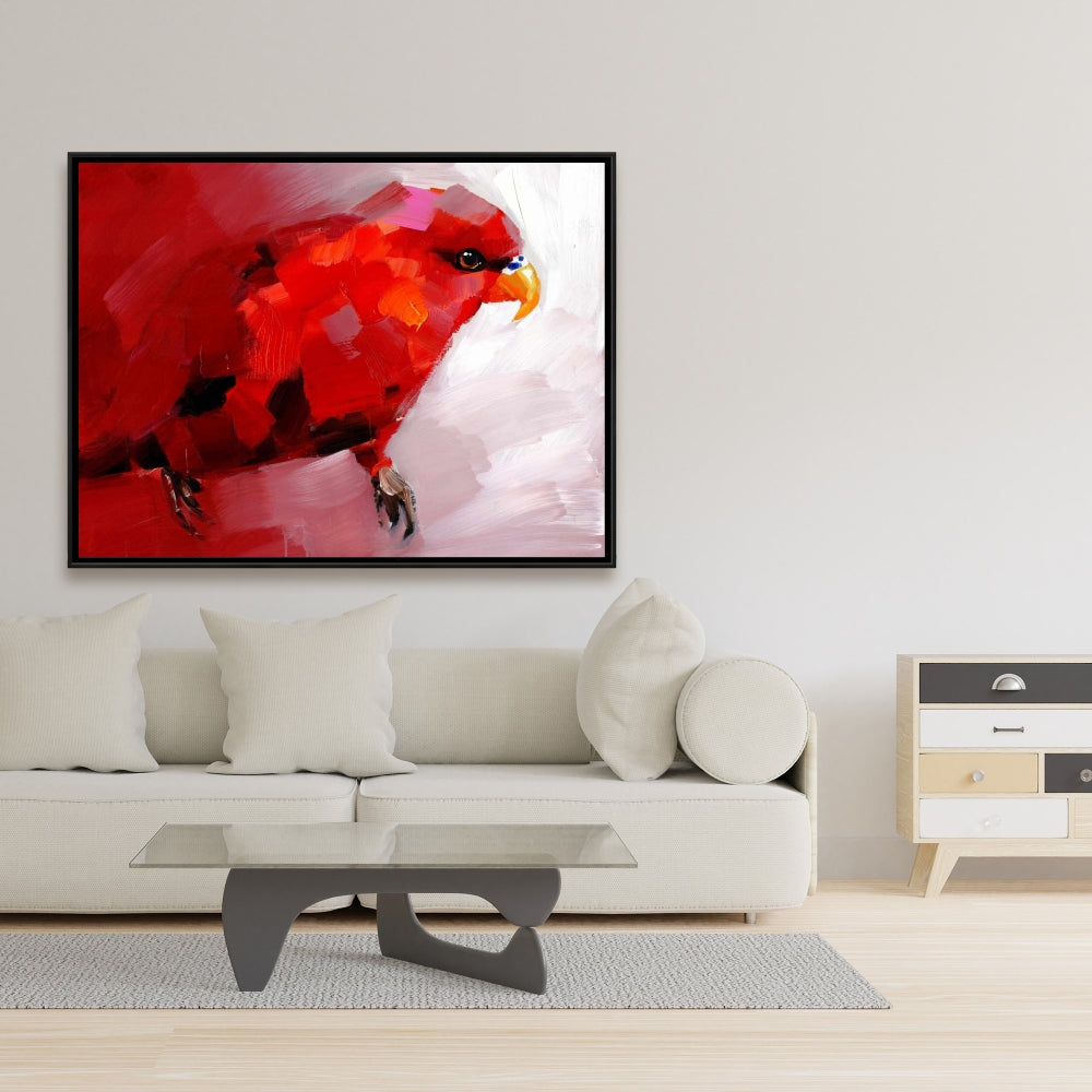 Abstract Red Parrot - Red Contemporary Animals Framed Canvas