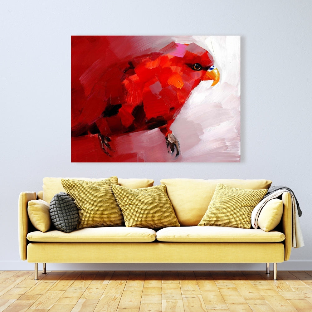 Toile abstraite représentant un perroquet rouge – Art d'oiseau moderne pour la décoration intérieure