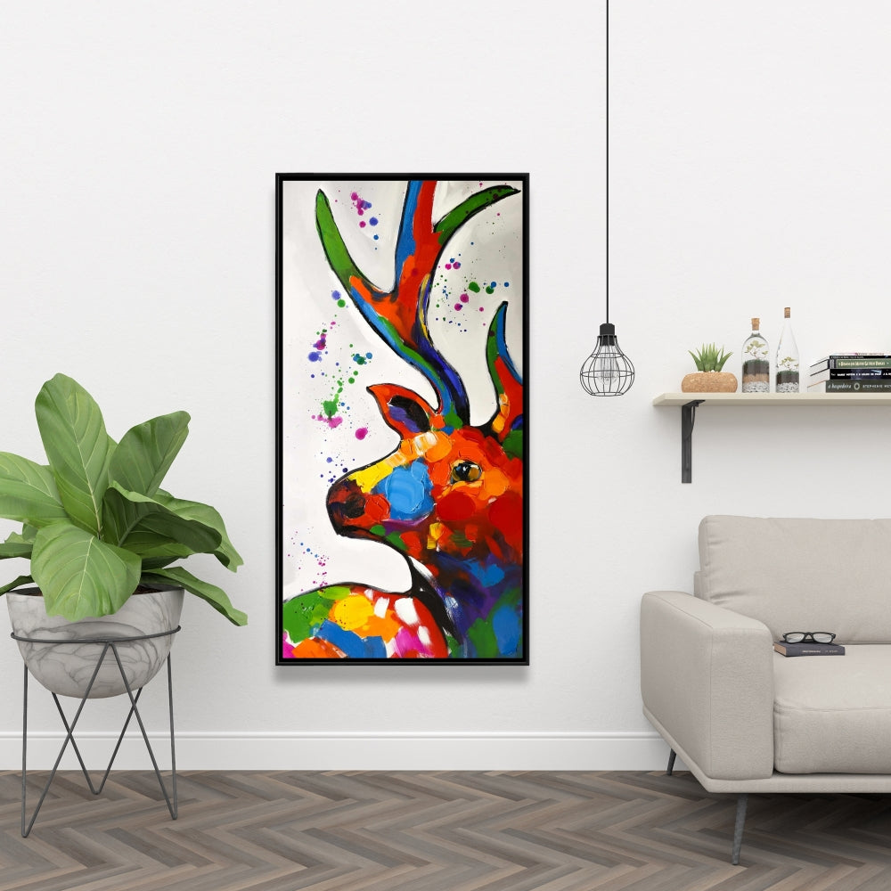 Abstract Colorful Deer Canvas | Contemporary Animal Home Decor