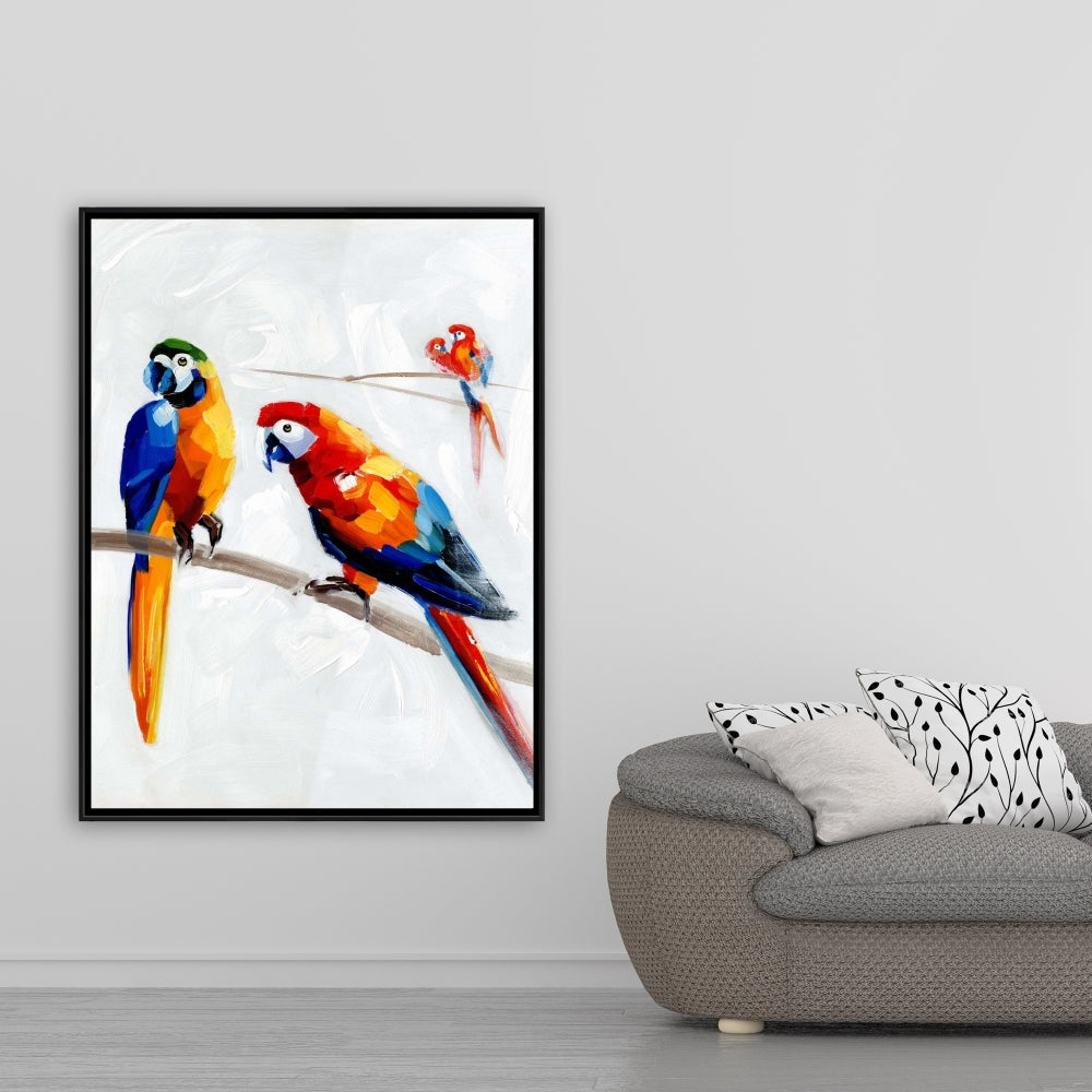 Parrots on a Branch Canvas - Contemporary Framed Home Decor