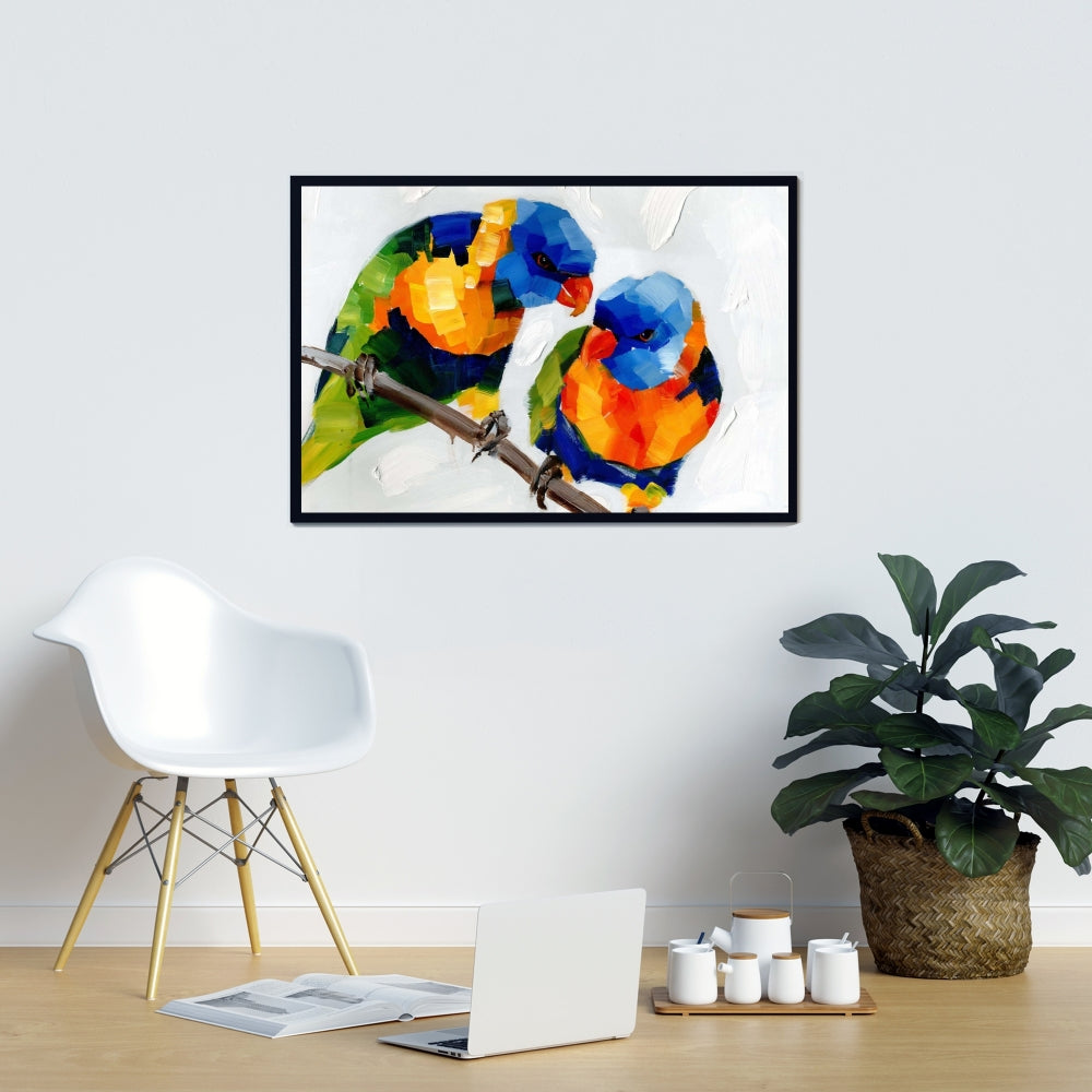 Couple of Parrots Canvas - Contemporary Blue Framed Art Decor