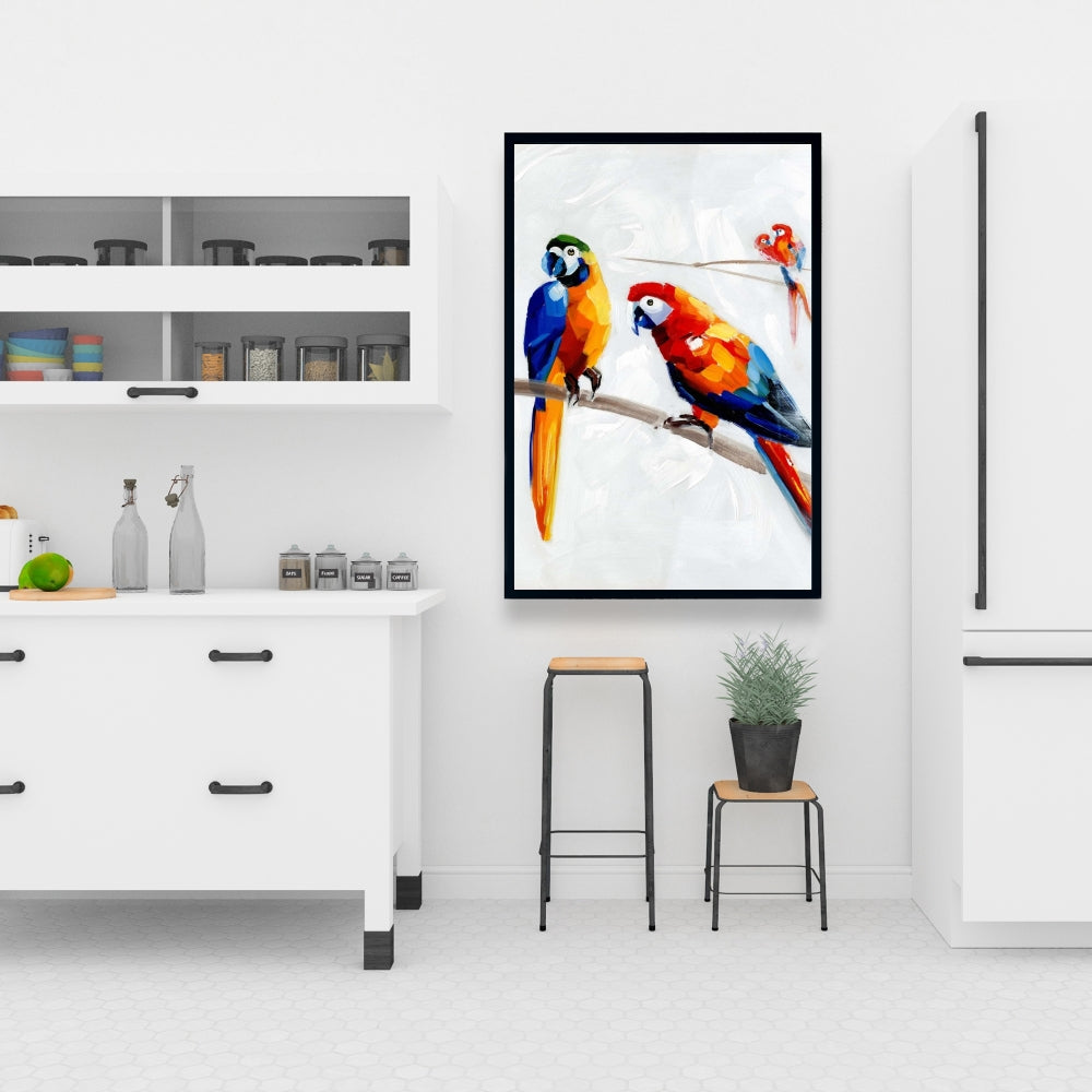 Parrots on a Branch Canvas - Contemporary Framed Home Decor