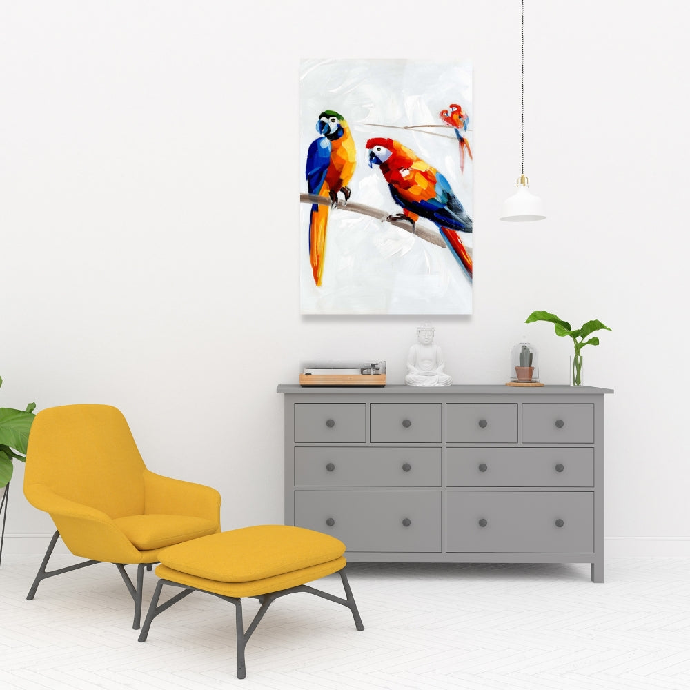 Parrots on a Branch Canvas | Contemporary Bird Art Decor