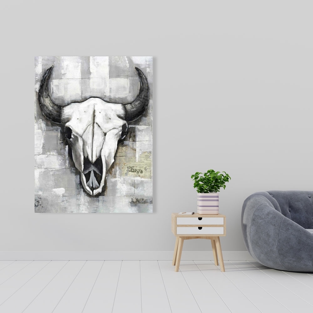 Toile Crâne de taureau blanc – Décoration de chambre de style industriel