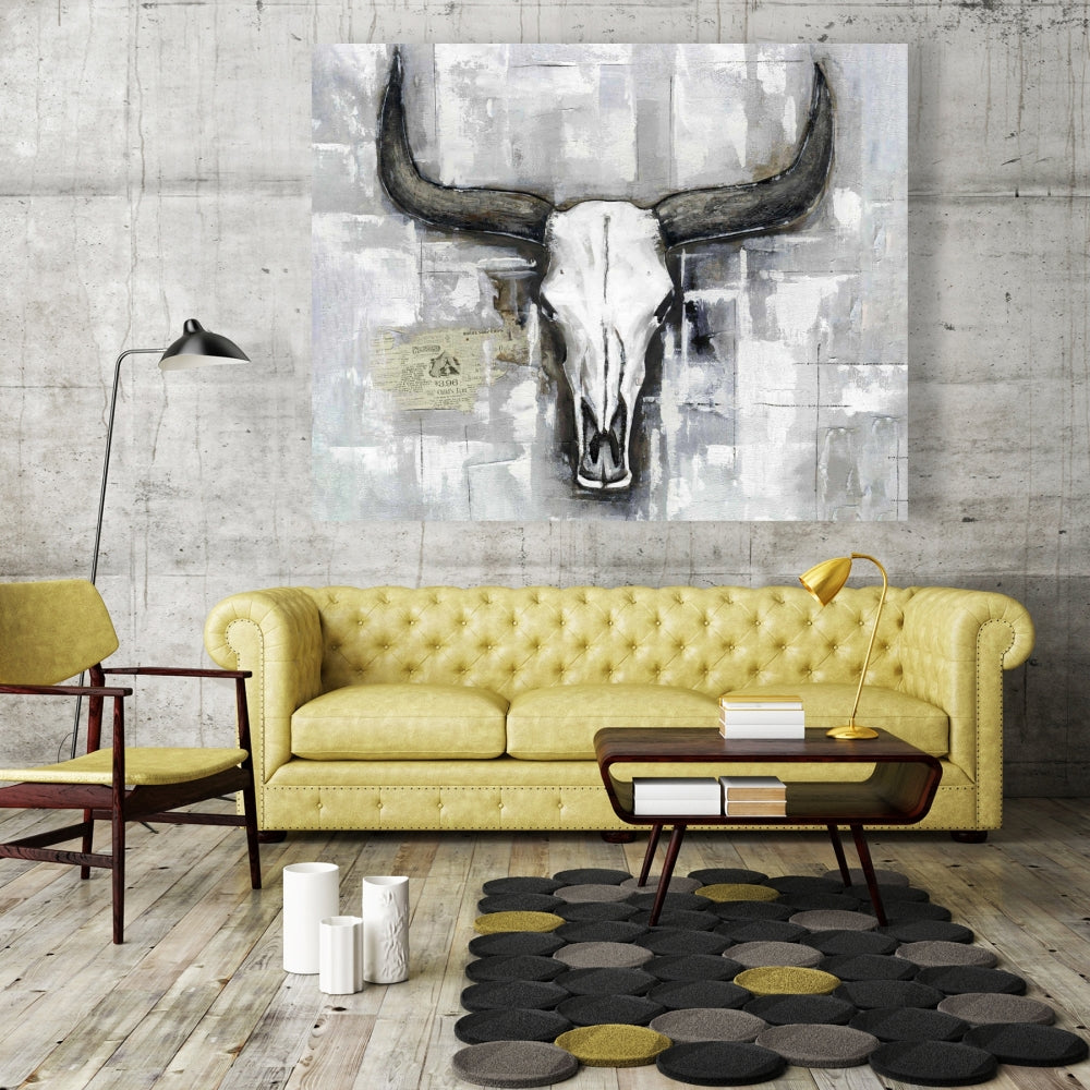 Bull Skull Industrial Canvas - Rustic White Bedroom Decor