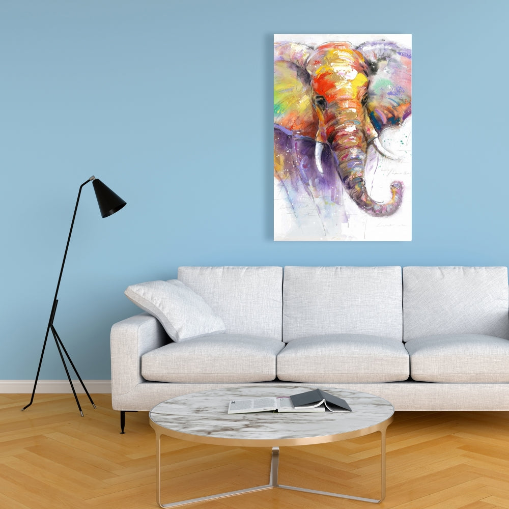 Beautiful Colorful Elephant Purple Canvas | Animal Home Decor
