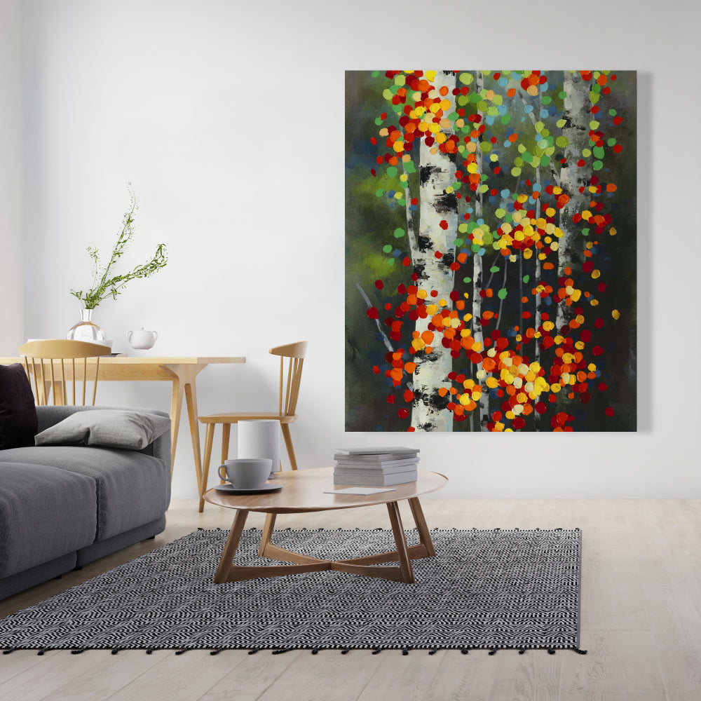 Colorful Dotted Leaves Birches Canvas | Home Decor Art