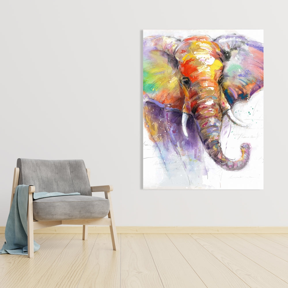Beautiful Colorful Elephant Purple Canvas | Animal Home Decor