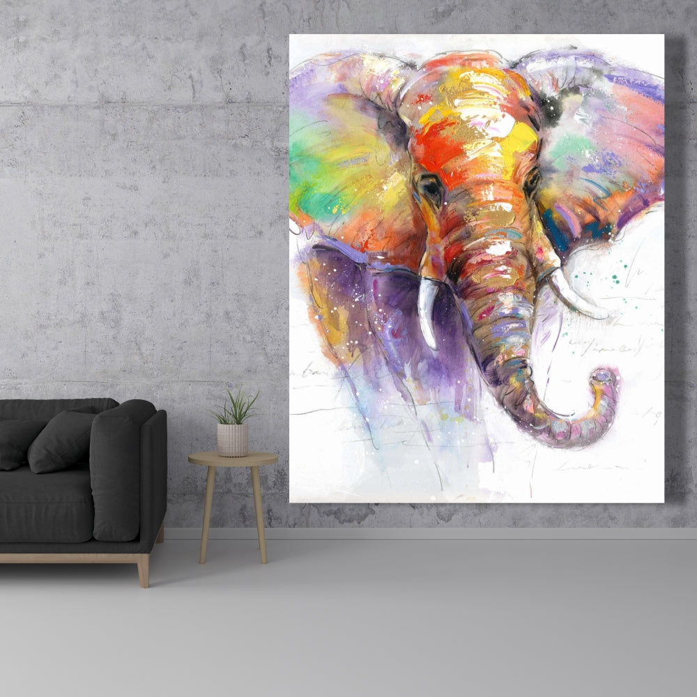 Beautiful Colorful Elephant Purple Canvas | Animal Home Decor