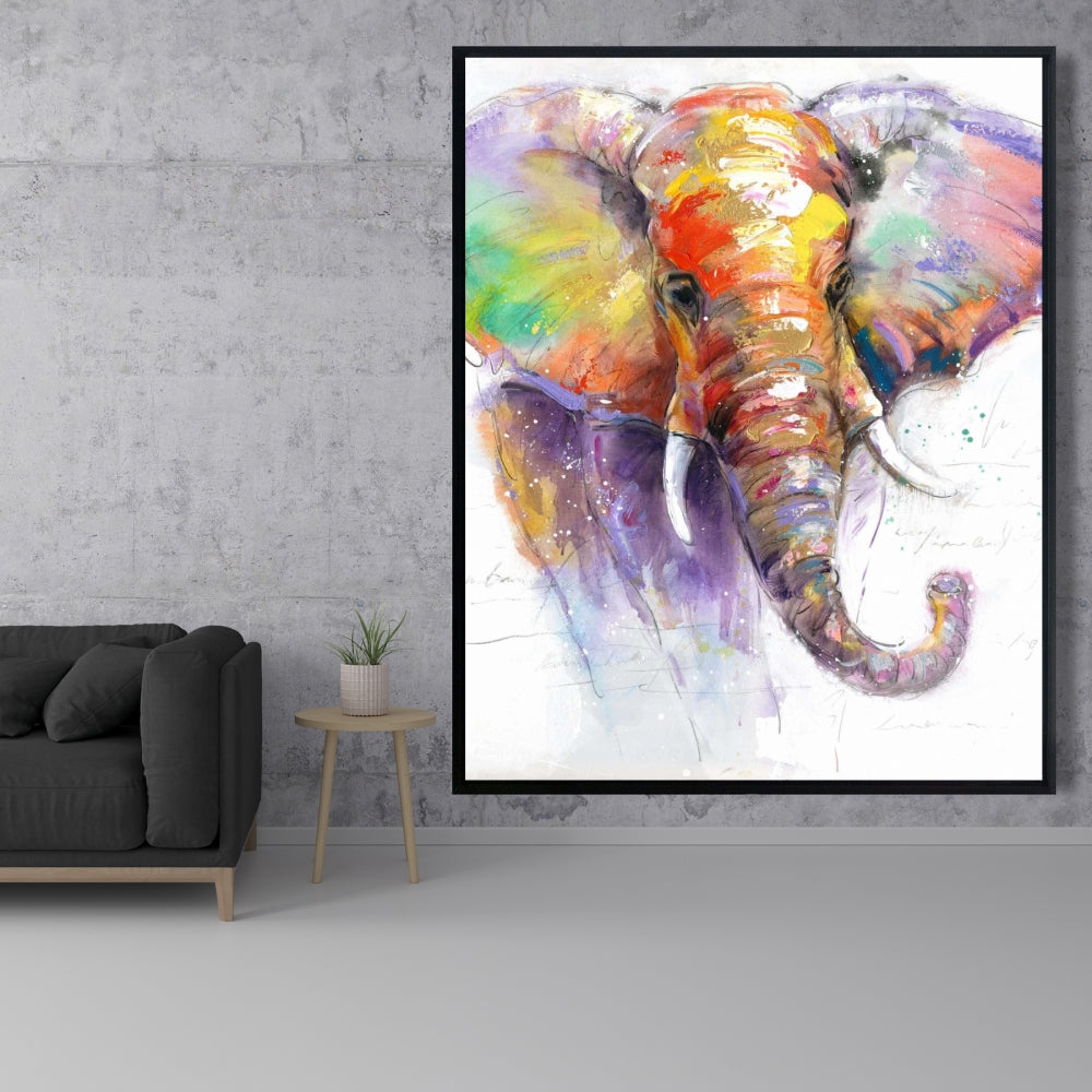 Toile Éléphant violet pour chambre à coucher | Décoration d'intérieur colorée
