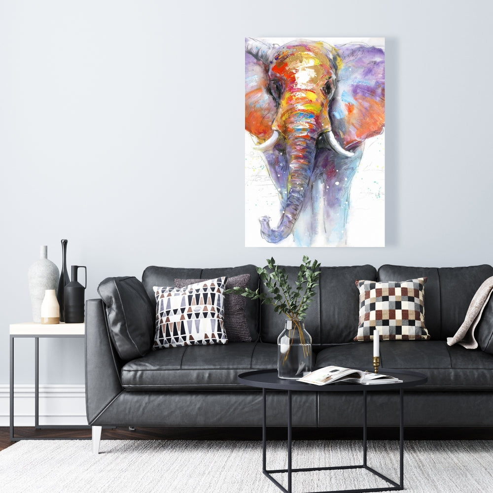 Colorful Elephant Canvas | Walking Elephant Art for Home Decor
