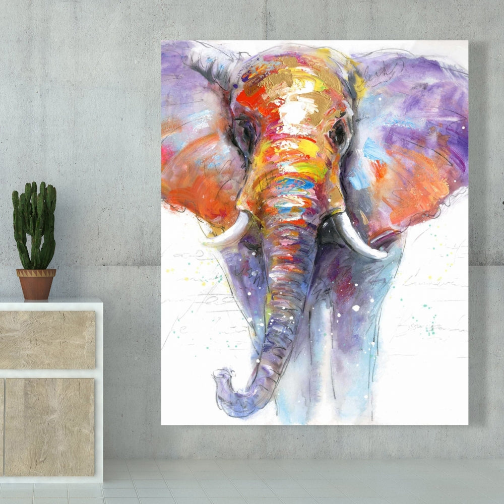 Colorful Elephant Canvas | Walking Elephant Art for Home Decor