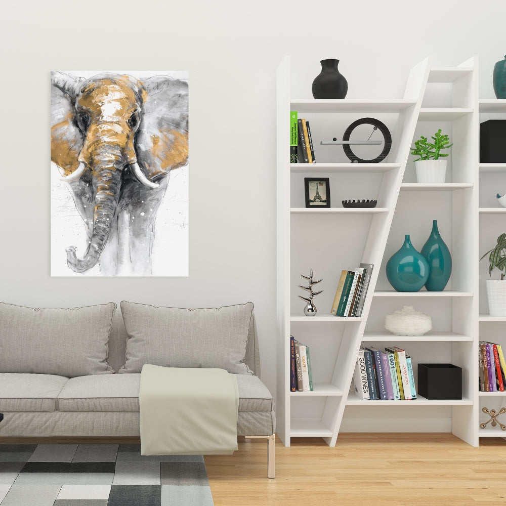Golden Elephant Canvas - Contemporary Living Room Decor