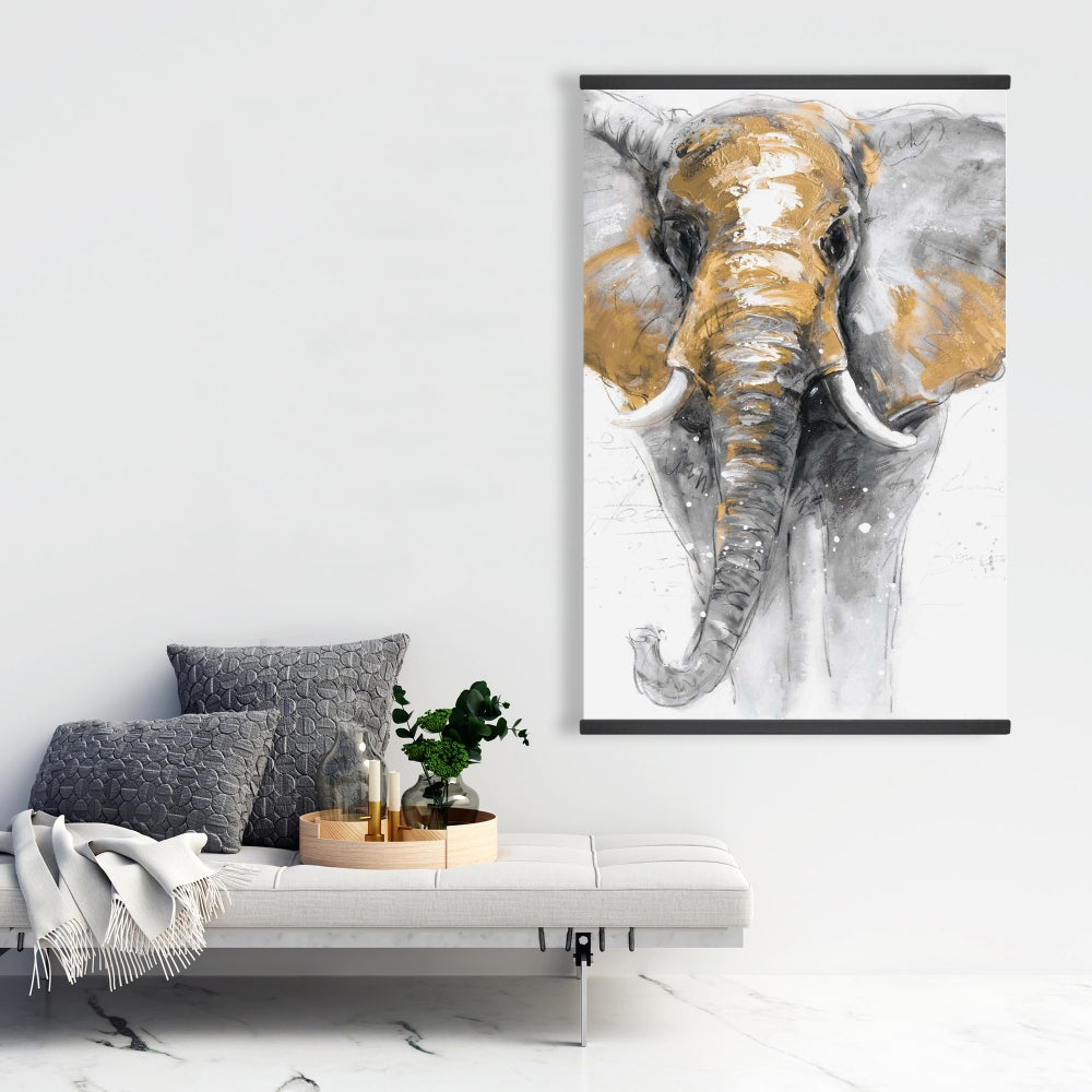 Golden Elephant Gray Magnetic Canvas - Contemporary Home Decor
