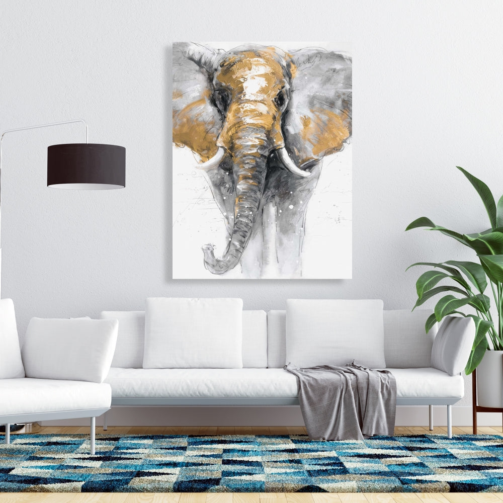 Golden Elephant Canvas - Contemporary Living Room Decor