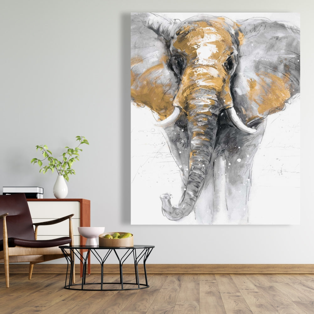 Golden Elephant Canvas - Contemporary Living Room Decor