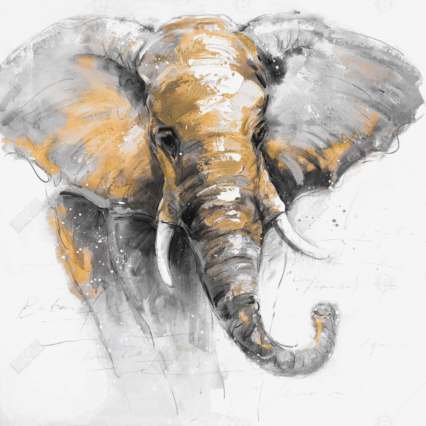Magnifique toile représentant un éléphant doré – Décoration animalière pour le salon