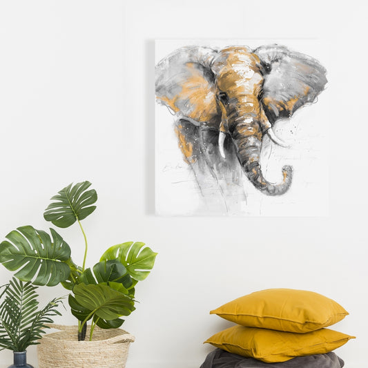 Beautiful Golden Elephant Canvas - Animal Decor for Livingroom