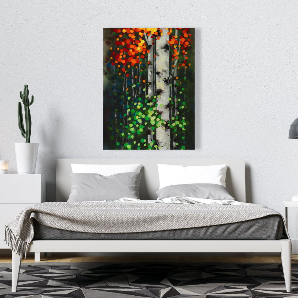Birch with Two-Tone Leaves Canvas - Green Bedroom Wall Art