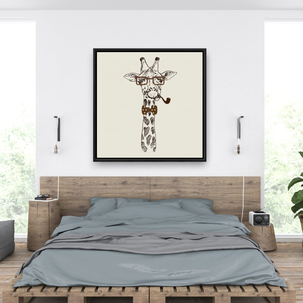 Toile « Girafe amusante avec pipe » | Décoration de chambre animalière