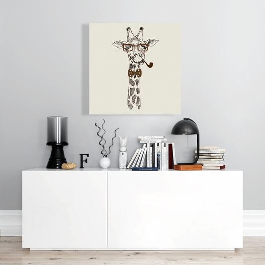 Funny Giraffe with Pipe Canvas - Quirky Bedroom Wall Decor