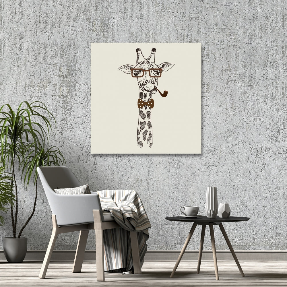 Funny Giraffe with Pipe Canvas - Quirky Bedroom Wall Decor