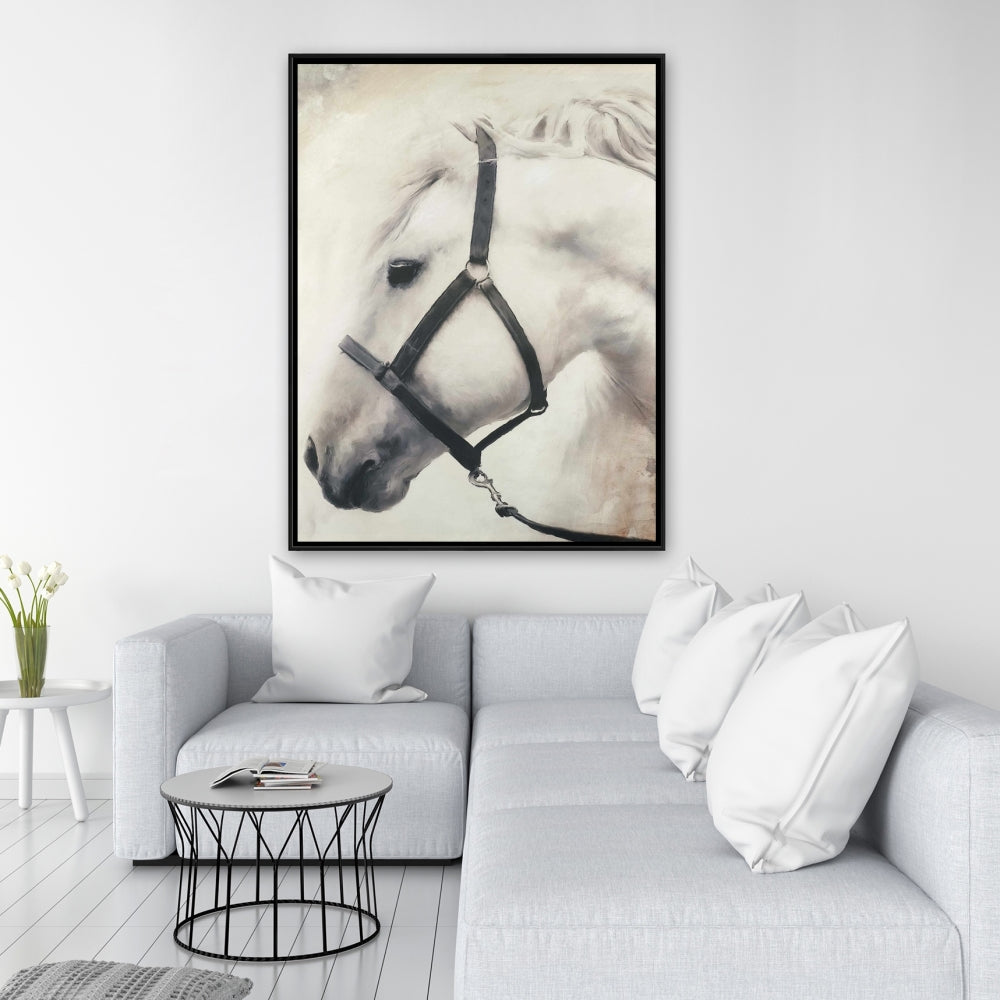 Toile Darius le cheval blanc | Décoration de chambre avec animaux de la ferme
