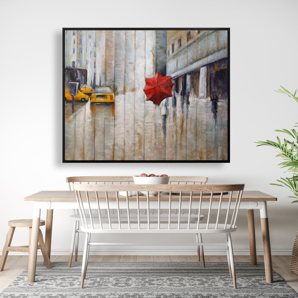 Red Umbrella Street Canvas - Contemporary Bedroom Wall Art