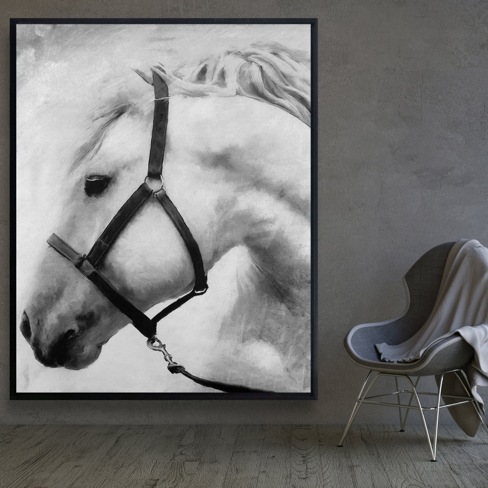 Monochrome Bedroom Horse Canvas - Darius the Horse Decor