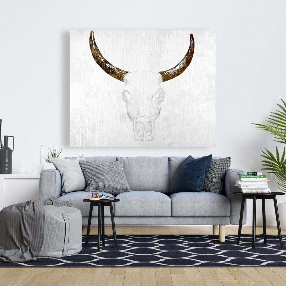 Bull Skull Canvas | Farm Animals Bedroom Decor | White, Brown
