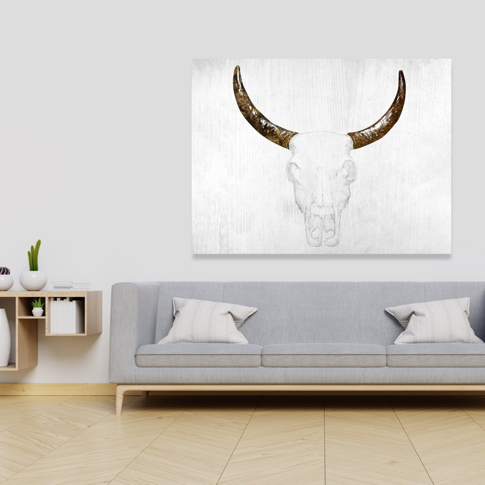 Bull Skull Canvas | Farm Animals Bedroom Decor | White, Brown