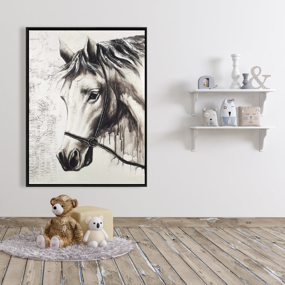 Toile Alpha le cheval blanc | Décoration de chambre avec animaux de la ferme