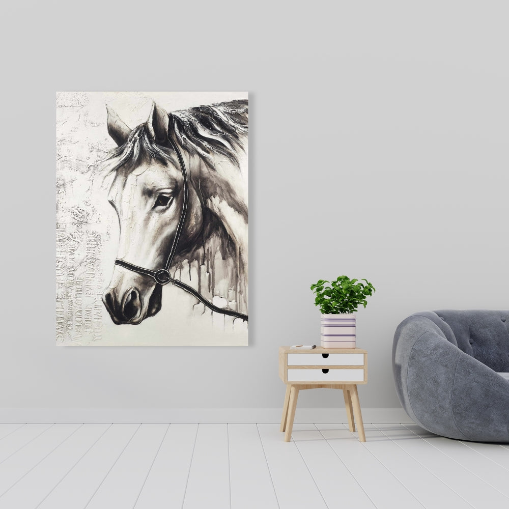 Alpha the White Horse - Minimalist Farm Animal Canvas Decor