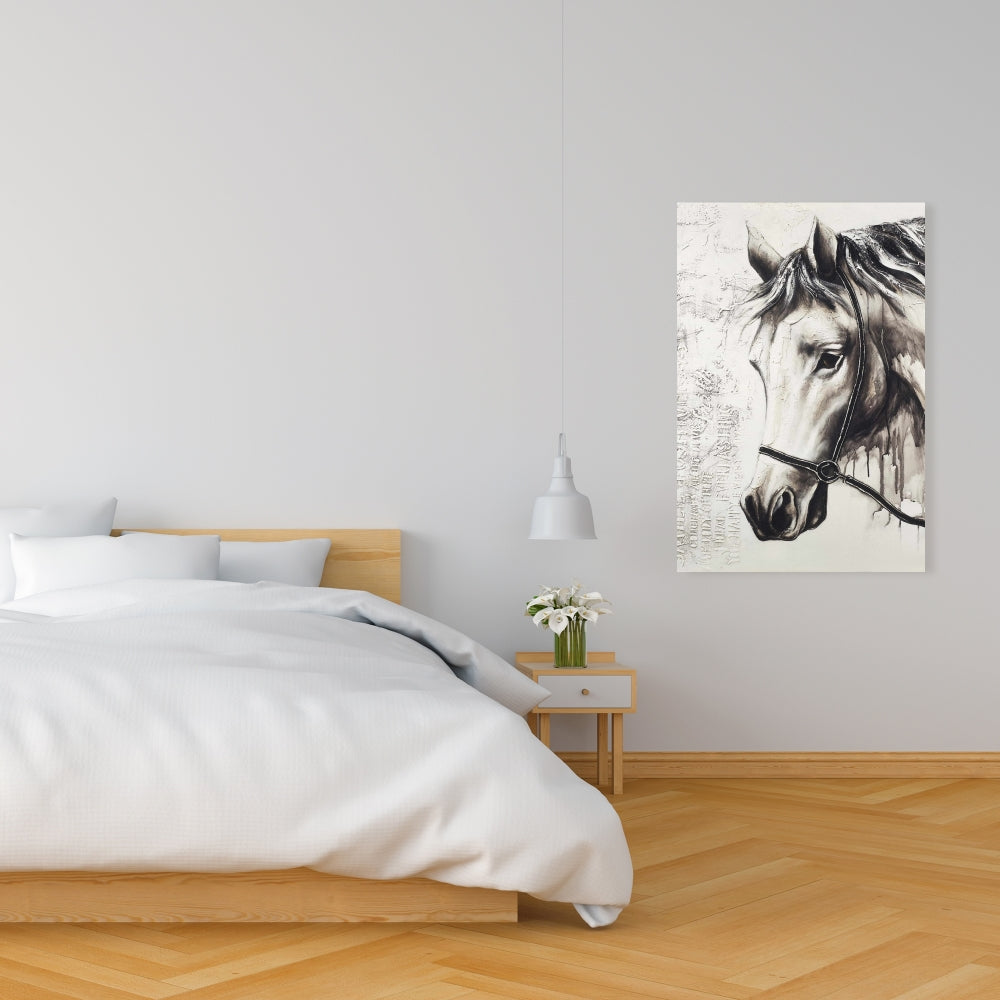 Alpha the White Horse - Minimalist Farm Animal Canvas Decor
