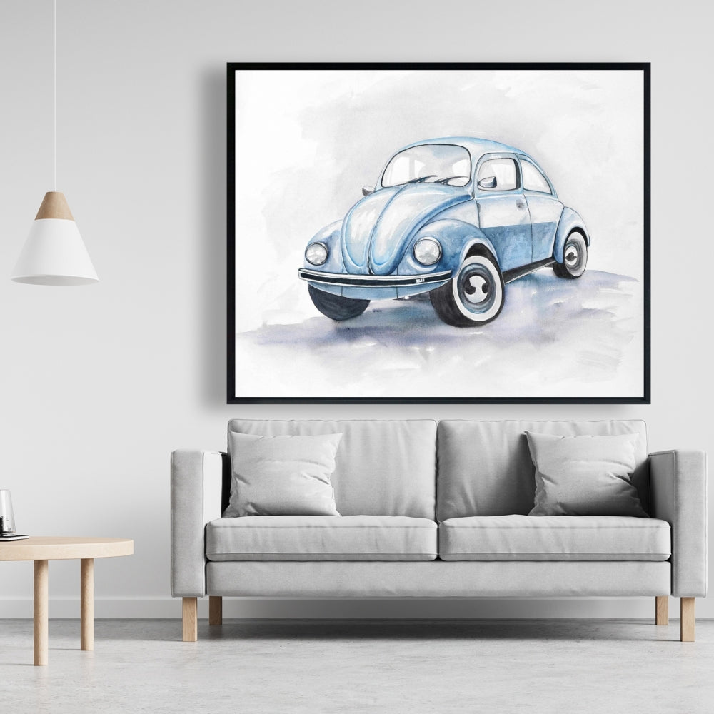 Toile « Voiture Coccinelle Bleue » – Décoration d'intérieur | Décoration murale encadrée