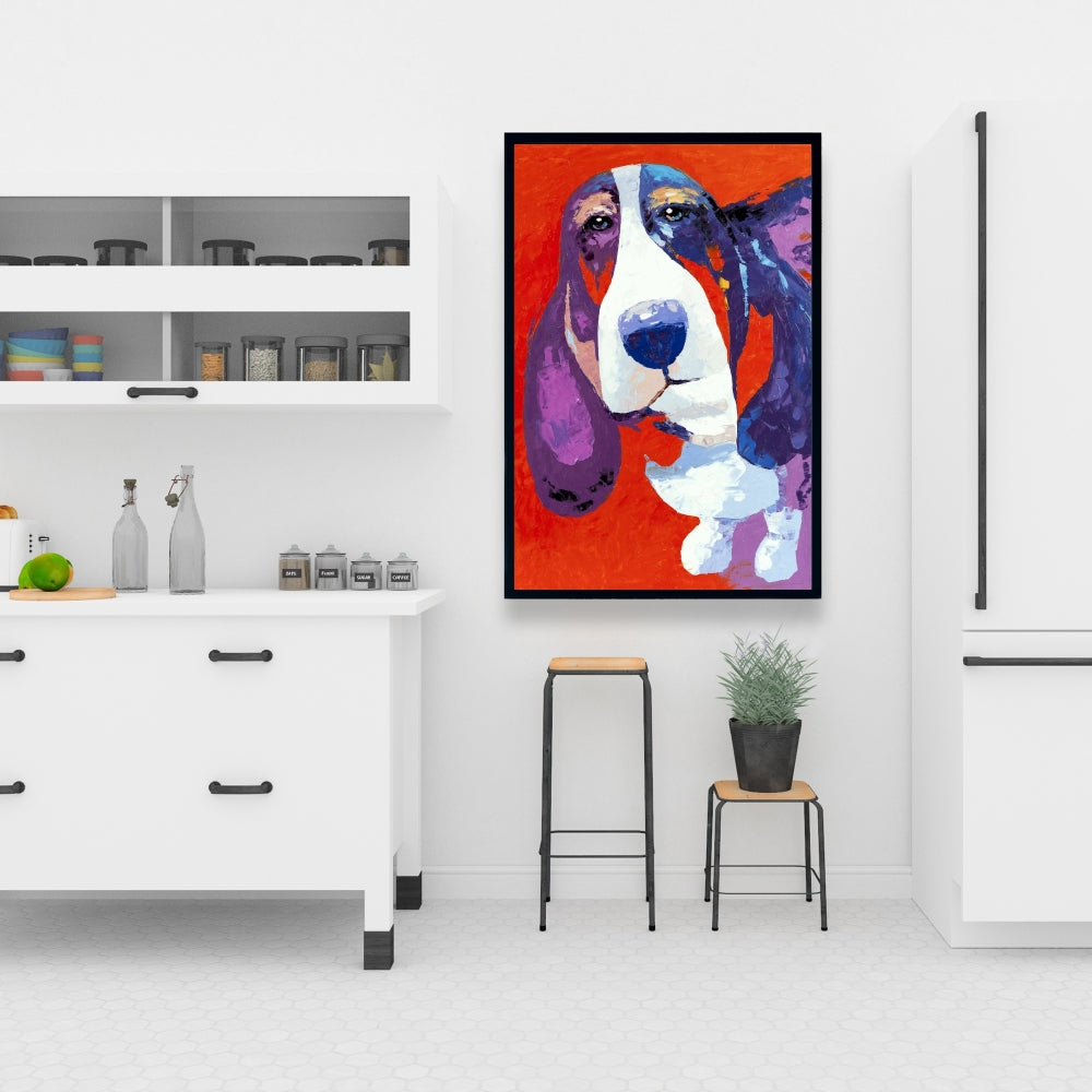 Abstract Colorful Basset Dog Framed Canvas | Home Decor Art