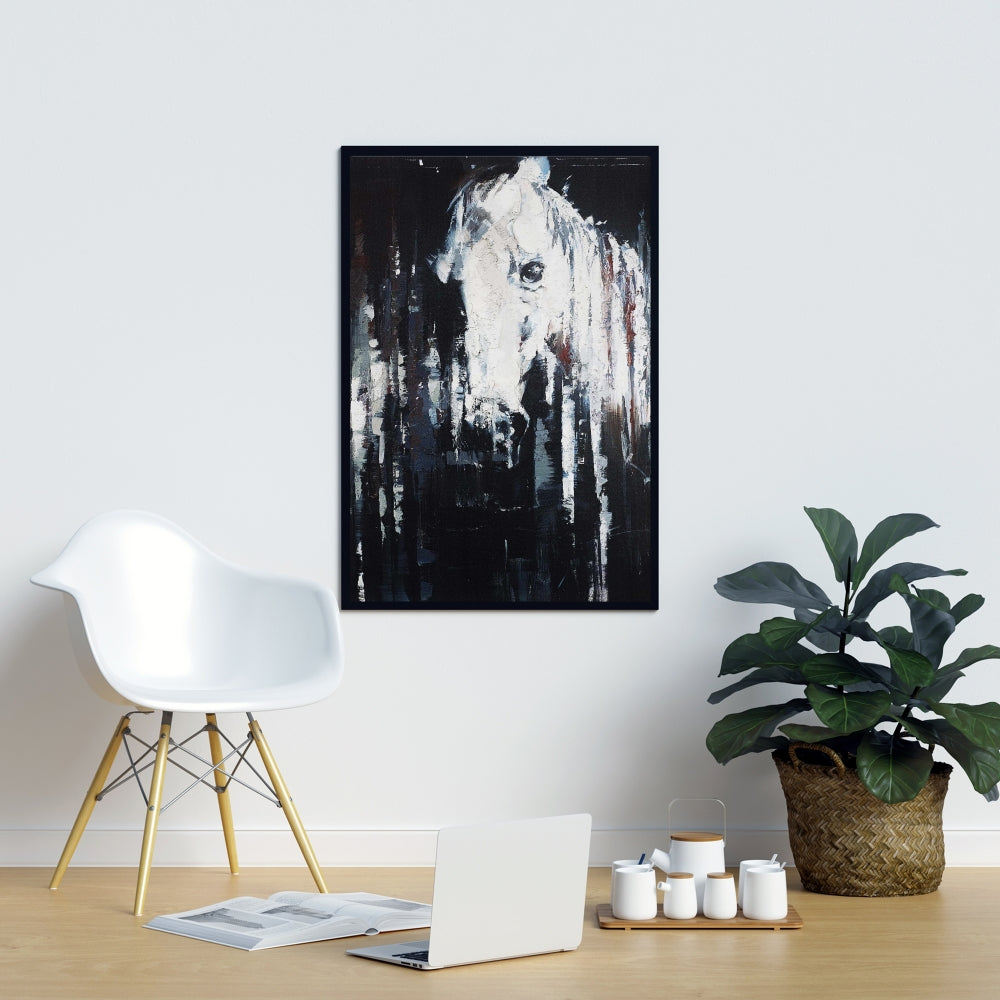 Toile abstraite représentant un cheval | Décoration encadrée d'animaux de la ferme pour chambre