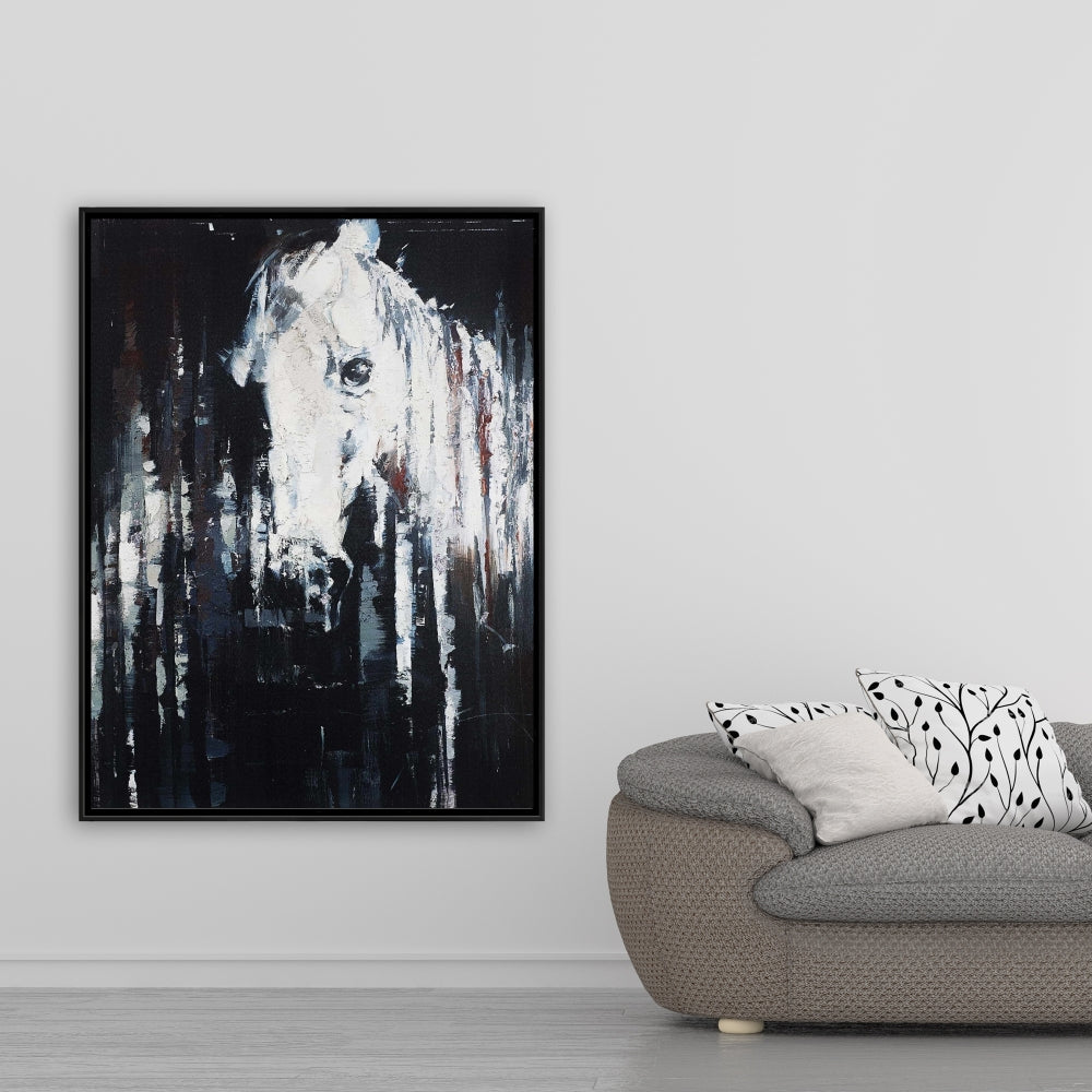 Toile abstraite représentant un cheval | Décoration encadrée d'animaux de la ferme pour chambre