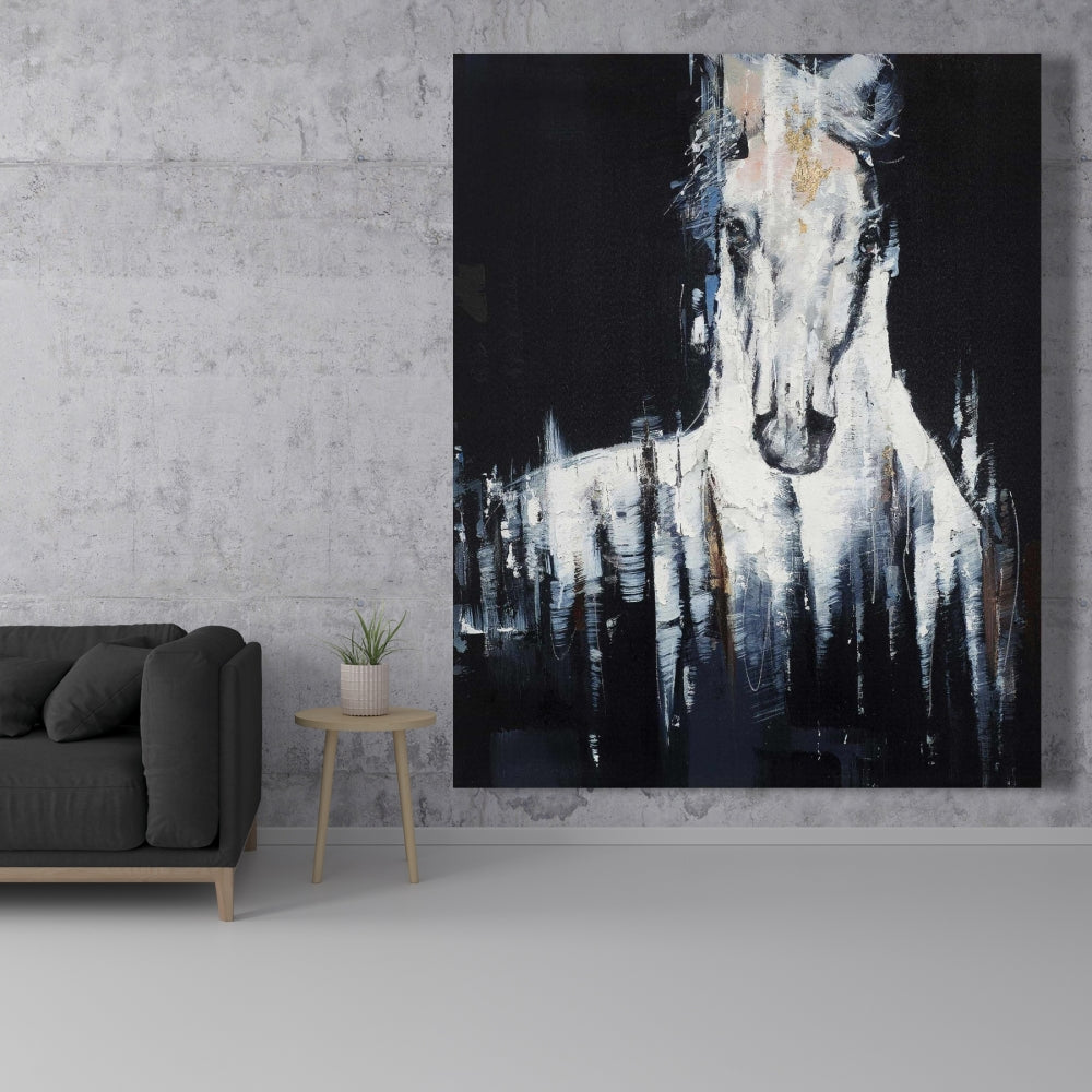 Toile abstraite représentant un cheval blanc | Décoration d'intérieur avec animaux de la ferme