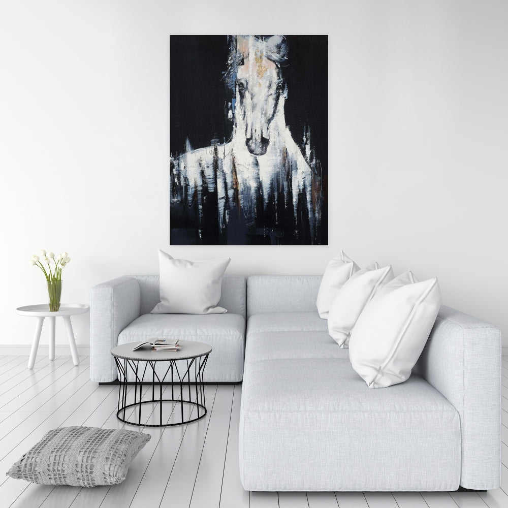 Abstract White Horse Canvas | Farm Animal Home Decor Art