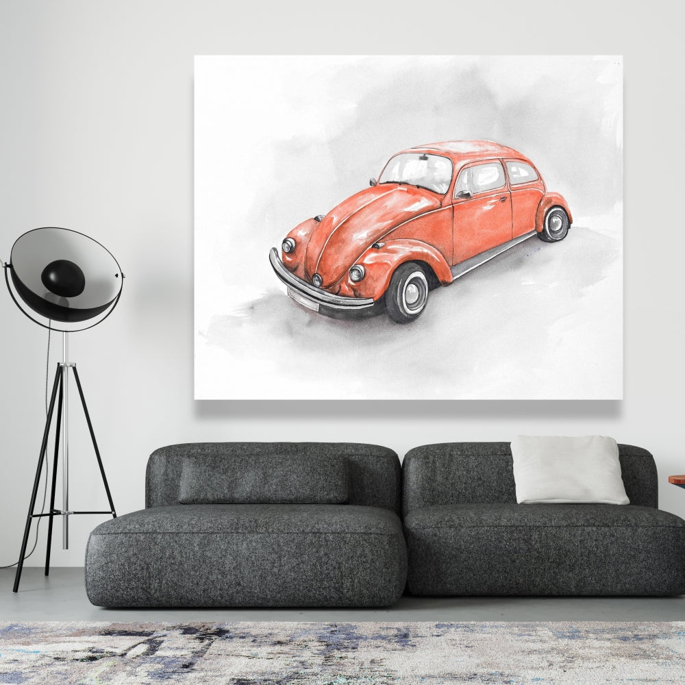 Vintage Red Beetle Canvas | Bedroom Wall Art Decor