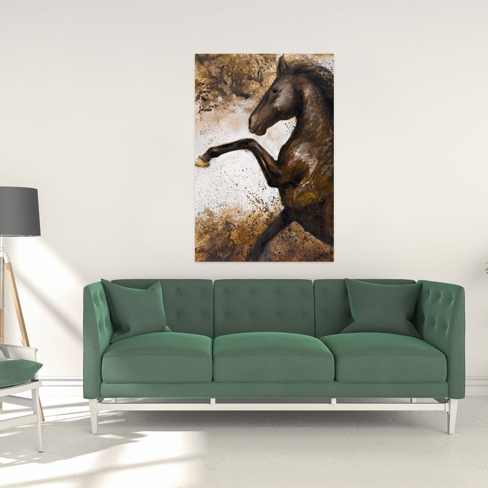 Horse Rushing Into Soil Canvas | Brown Animal Decor for Bedroom