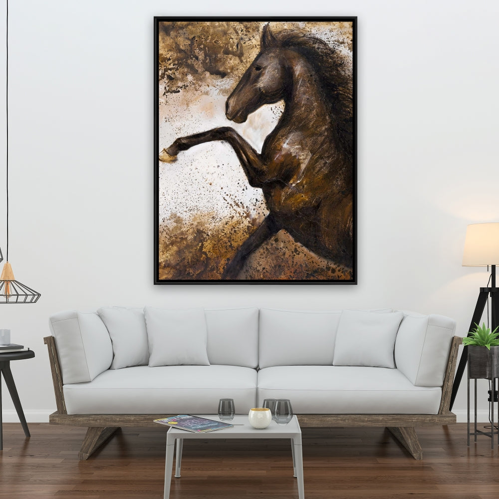 Horse Rushing into Soil Canvas | Farm Animals Home Decor