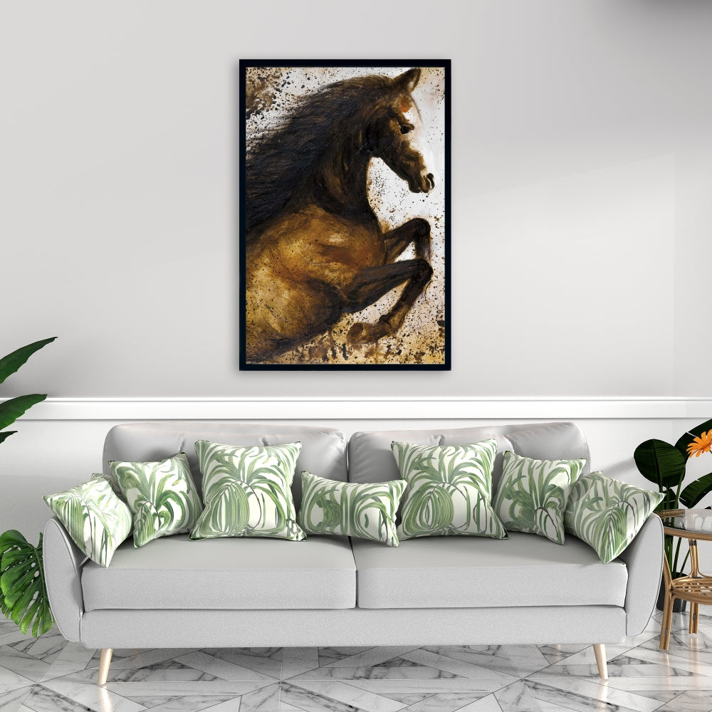 Horse Rushing Canvas - Brown Framed Art for Home Decor