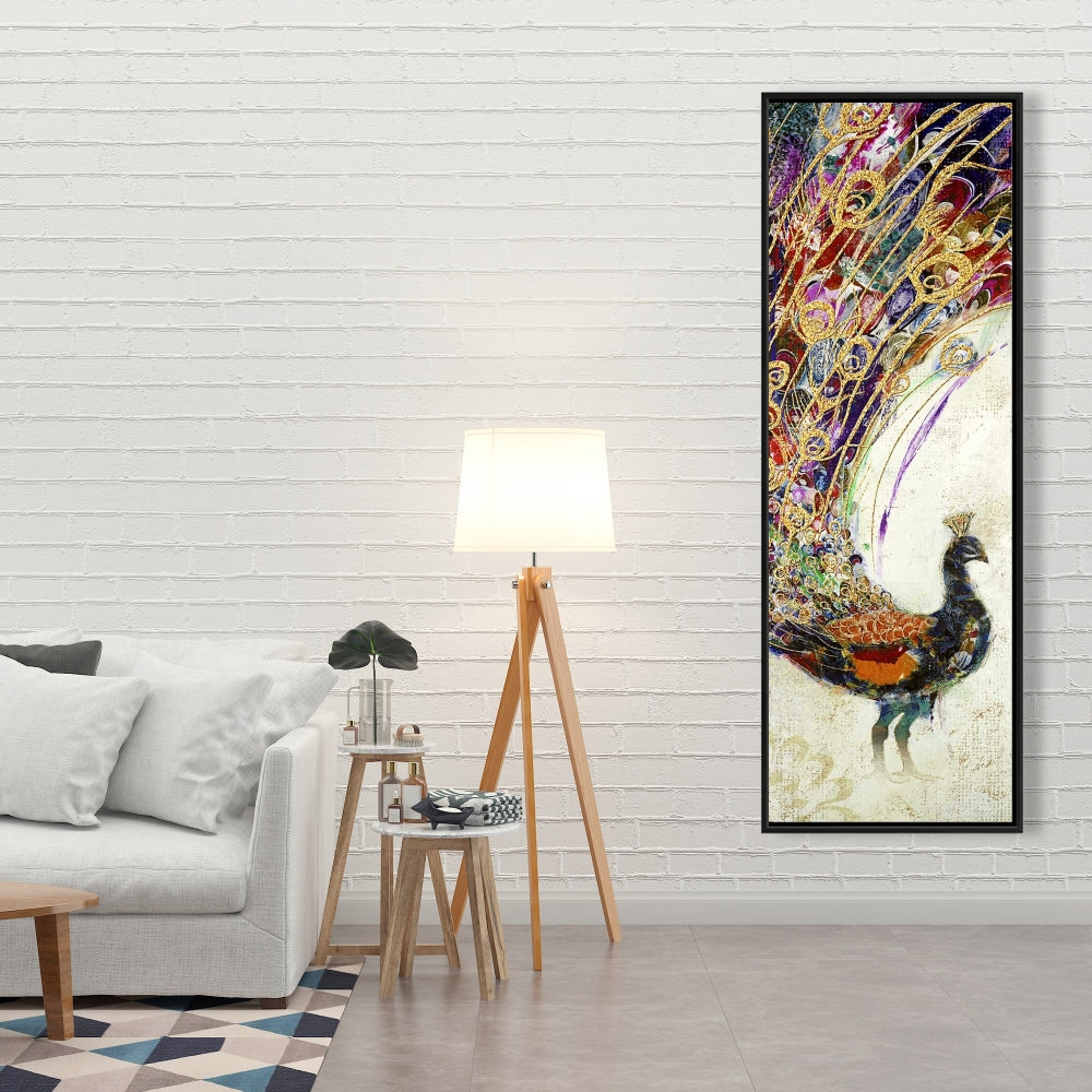 Peacock Gold Feathers Canvas - Orange Animal Decor for Bedroom