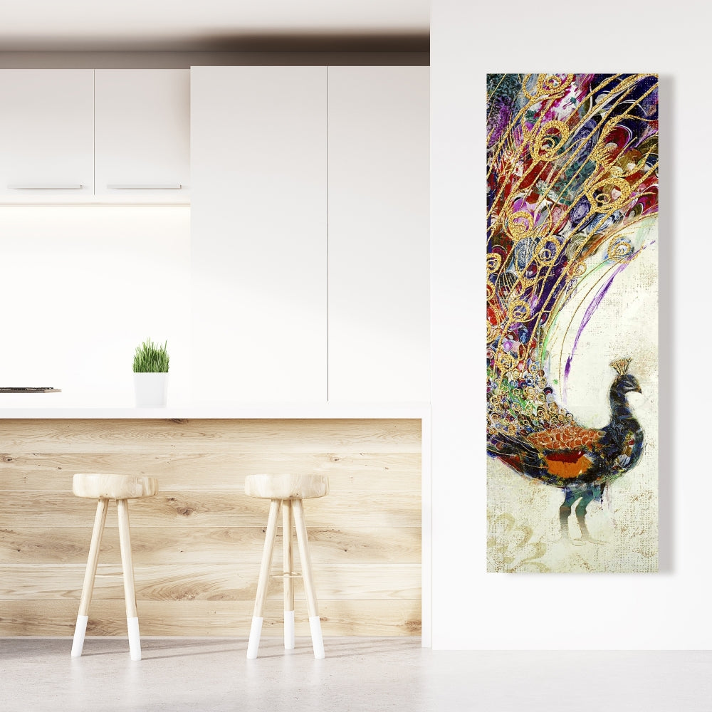 Peacock with Gold Feathers Canvas - Orange Animal Decor