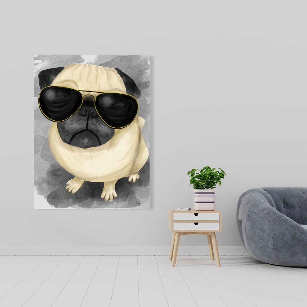 Gray Animals Canvas | Pug with Style Art for Home Decor