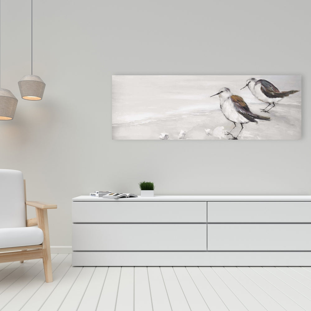 Two Sandpipers Birds Canvas - Beige Marine Animals Home Decor