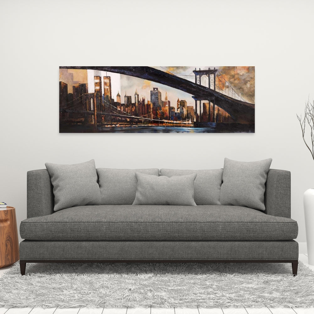 Sunset Over New York Canvas | Brown Cities Bedroom Decor
