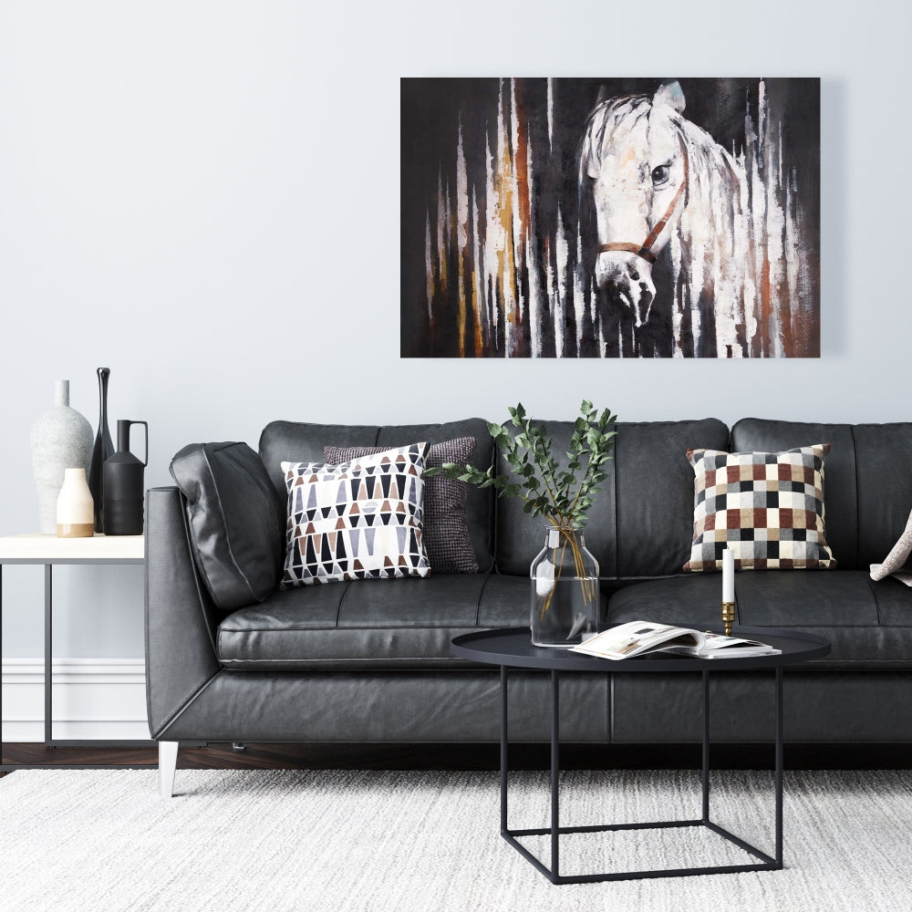 White Horse in the Dark Canvas | Rustic Bedroom Wall Decor